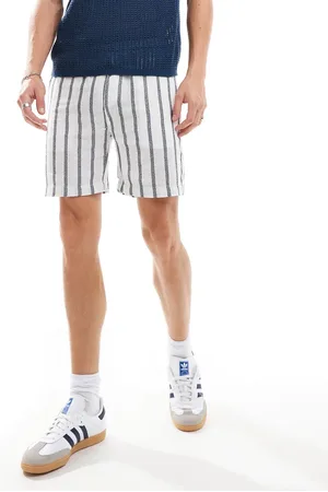 Threadbare Stripe shorts in stone and blue with elasticated waist
