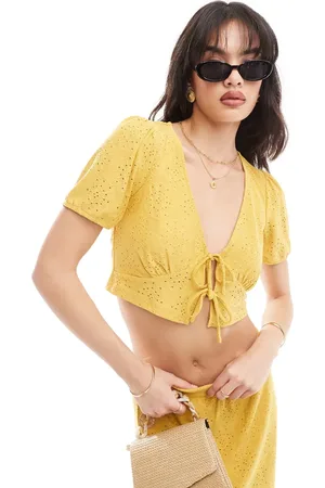 Something New Styled by Claudia Bhimra broderie tie front puff sleeve top co-ord in spicy mustard