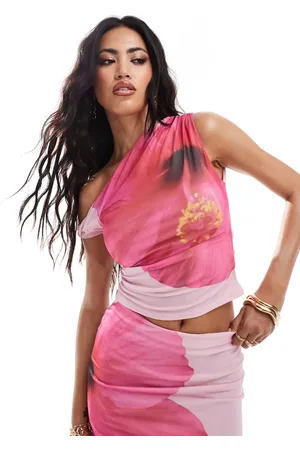 Kaiia Slinky off shoulder top co-ord in pink flower print