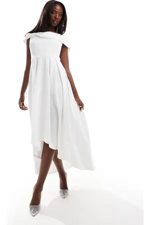 True Violet Bardot midaxi prom dress in cream