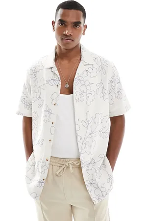 PACSUN Embroidered short sleeve shirt in blue and cream