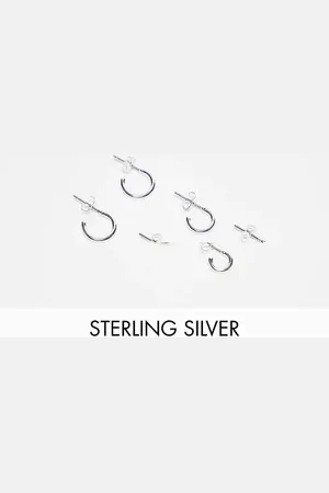 Pieces® 3-pack everyday huggie and hoop earrings in plated sterling