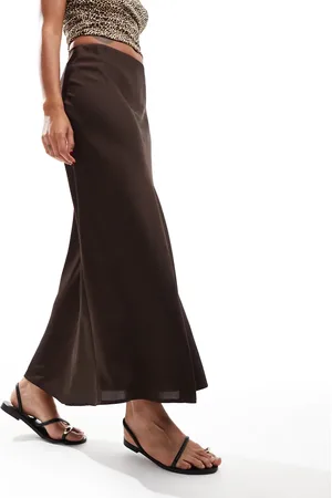 VILA Satin maxi skirt in chocolate