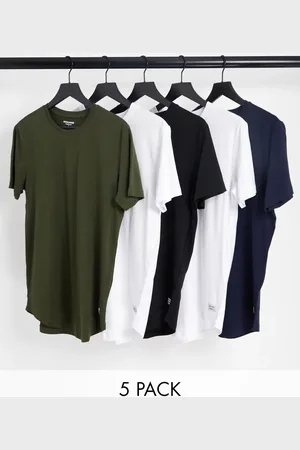 JACK & JONES 5 pack longline hem crew t-shirt in muiti
