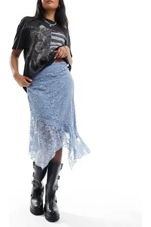 Monki Midi knee length lace asymmetric skirt with lining in