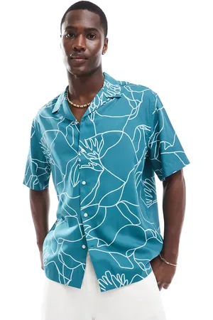 SELECTED Oversized revere collar shirt with floral line print in