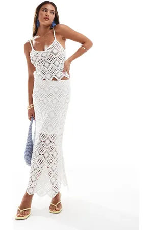 New Look Diamond pattern crochet midi skirt co-ord in cream