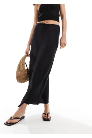 MANGO Linen mix midi skirt in