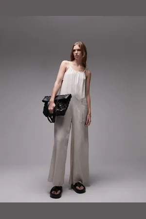 Topshop Linen jumpsuit with pockets in oatmeal