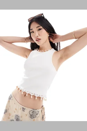 ONLY Ribbed tank top with shell detail in