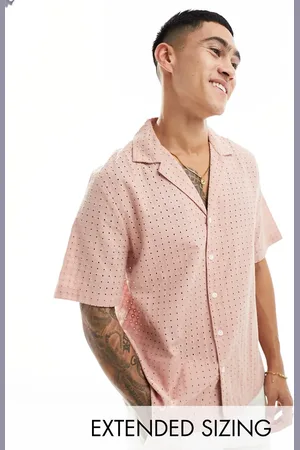 ASOS Short sleeve relaxed fit revere collar broderie shirt in dusty