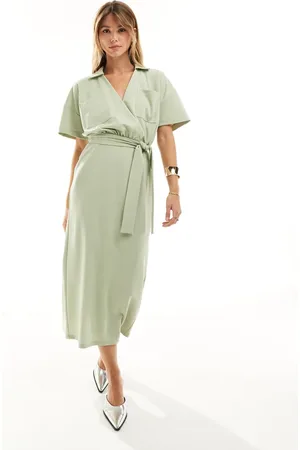 ASOS Utility collared belt bodycon midi dress in sage