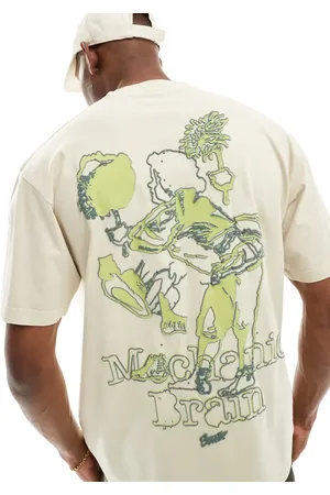 Pull&Bear Mechanic graphic printed t-shirt in beige