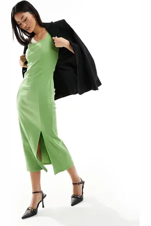 French Connection Square neck rib midi dress in