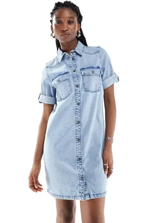 Noisy May Denim mini shirt dress in lightwash blue