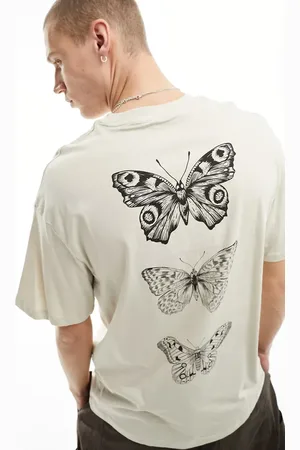 JACK & JONES Oversized t-shirt with butterfly back print in beige