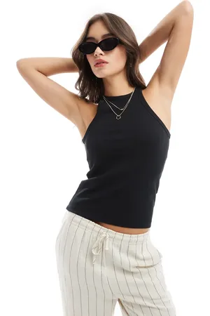 VERO MODA Ribbed racer neck vest top in