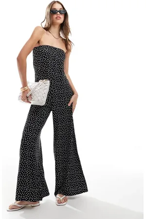 ASOS Bandeau jumpsuit in mono spot print