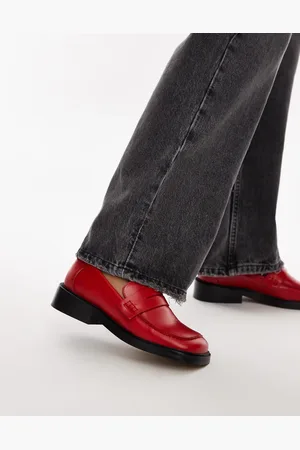 Topshop Cole premium leather square toe loafers in