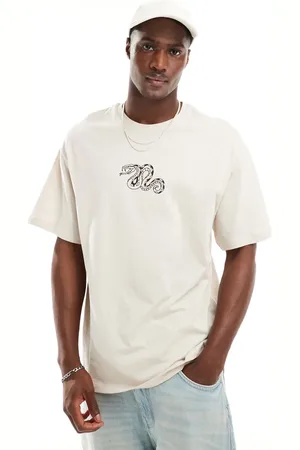 JACK & JONES Oversized snake chest print t-shirt in beige