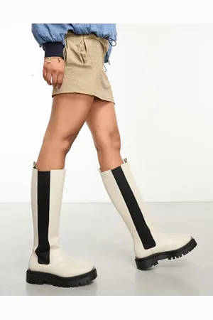 WALK LONDON Dana tall chelsea boots in beige leather