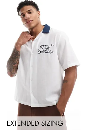 ASOS Boxy relaxed revere bowling shirt with chest embroidery in