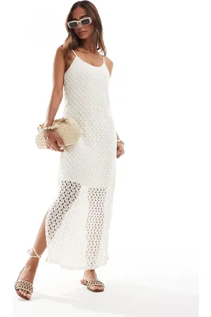 VERO MODA Crochet overlay jersey maxi dress in cream