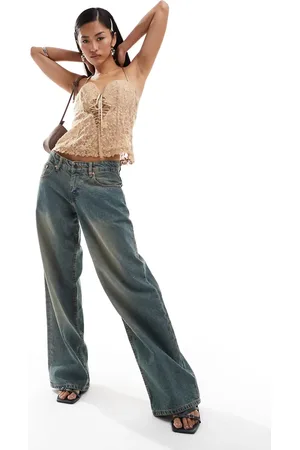 Motel Roomy wide leg low rise jeans in brown acid wash