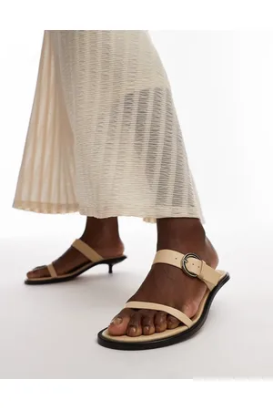 Topshop Izzy premium leather strappy kitten heeled sandals in off