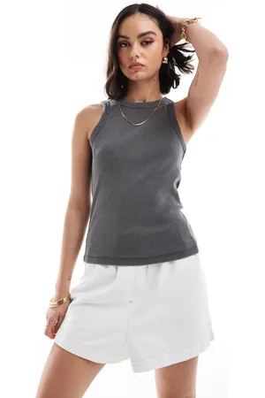VERO MODA Ribbed jersey tank top in washed charcoal