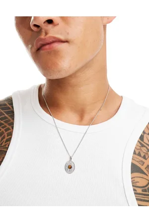 LOST SOULS Oval coin pendant with tiger eye stone in stainless steel