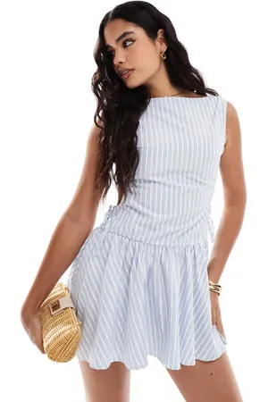 COLLUSION Poplin slash neck mini dress in stripe