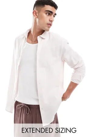 ASOS Regular smart linen shirt with penny collar in pale