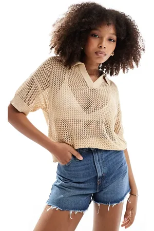 Pimkie Crochet collar detail cropped top in camel