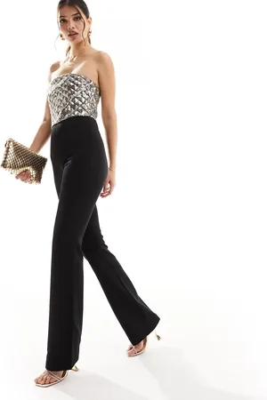 MANGO Gold one shoulder jumpsuit in