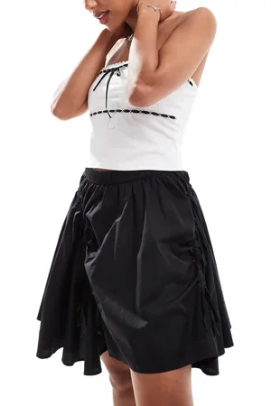 Monki Poplin mini skirt with drawstring ruched details in