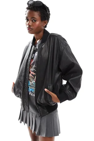 AllSaints Belle relaxed leather bomber jacket in
