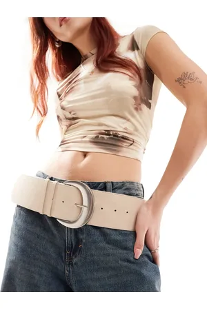 Monki Faux leather wide hip belt in beige
