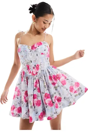 Bardot Bandeau corset mini dress in and pink floral
