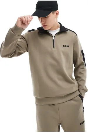 HUGO BOSS Zip up sweatshirt in beige