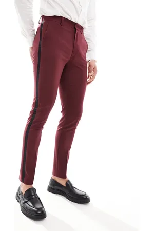 ASOS Skinny tuxedo suit trousers in burgundy