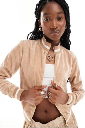 Lioness Velour zip through jacket co-ord in beige