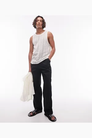 Topman Premium wide leg with pleat workwear chino trousers with draw string in
