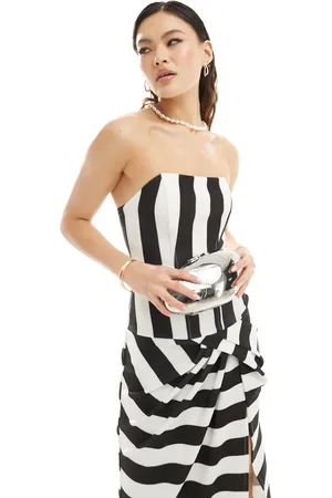 ASOS Premium corset maxi dress with full drape detail skirt in mono stripe