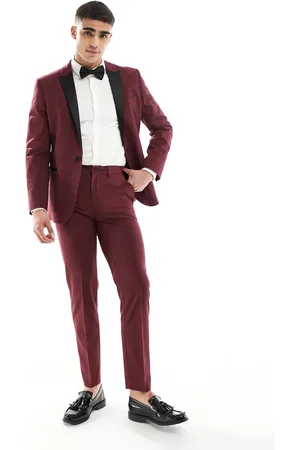 ASOS Slim tuxedo suit trousers in burgundy