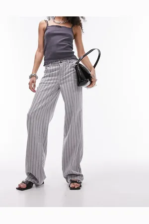 Topshop Ember low rise wide leg jeans in striped grey