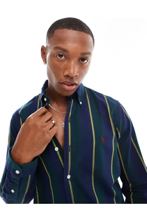 Ralph Lauren Icon logo varisty stripe oxford shirt classic oversized fit in /green multi