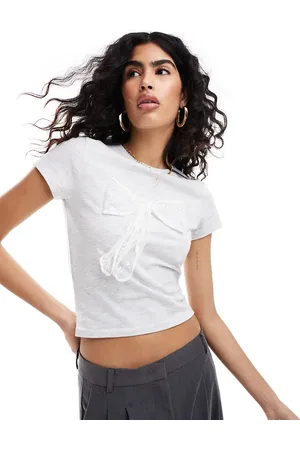 Miss Selfridge Lace bow tee in