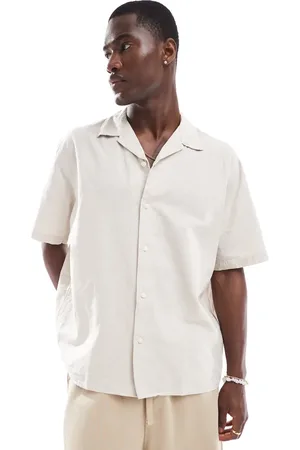 SELECTED Oversized linen mix revere collar shirt in beige