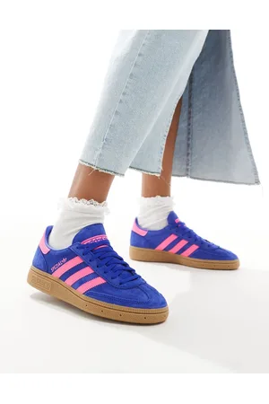 adidas Handball Spezial trainers in blue and pink with gum sole